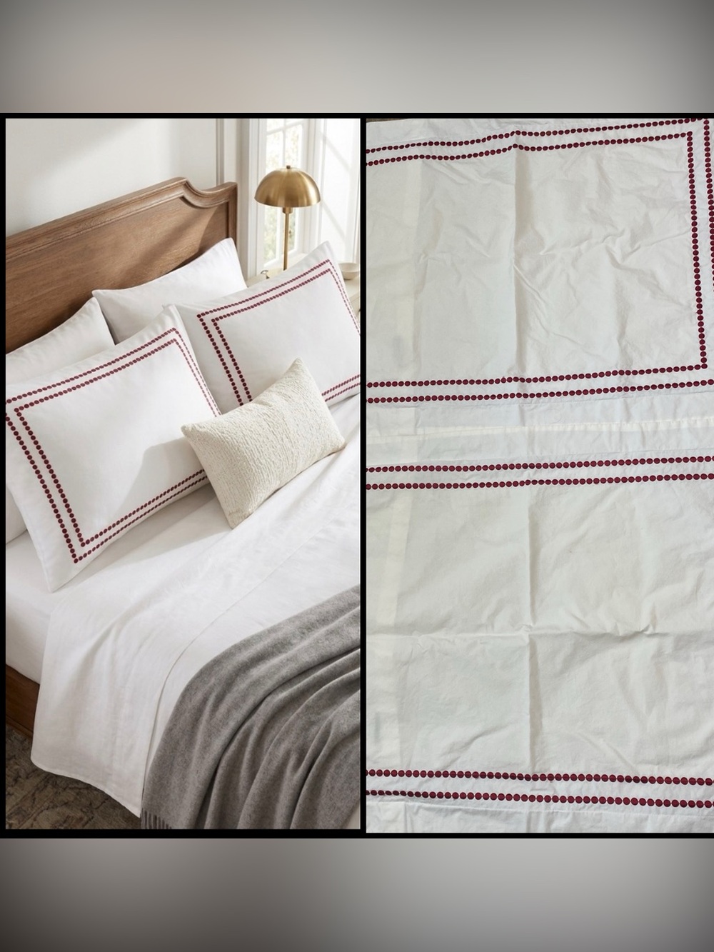 2 Pottery Barn Ruby Embroidered Dotted Border Off White Standard Shams